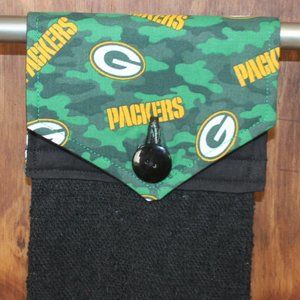 GREEN BAY PACKER BLACK & GREEN PRINT HANDMADE HANGING KITCHEN COTTON TOWEL